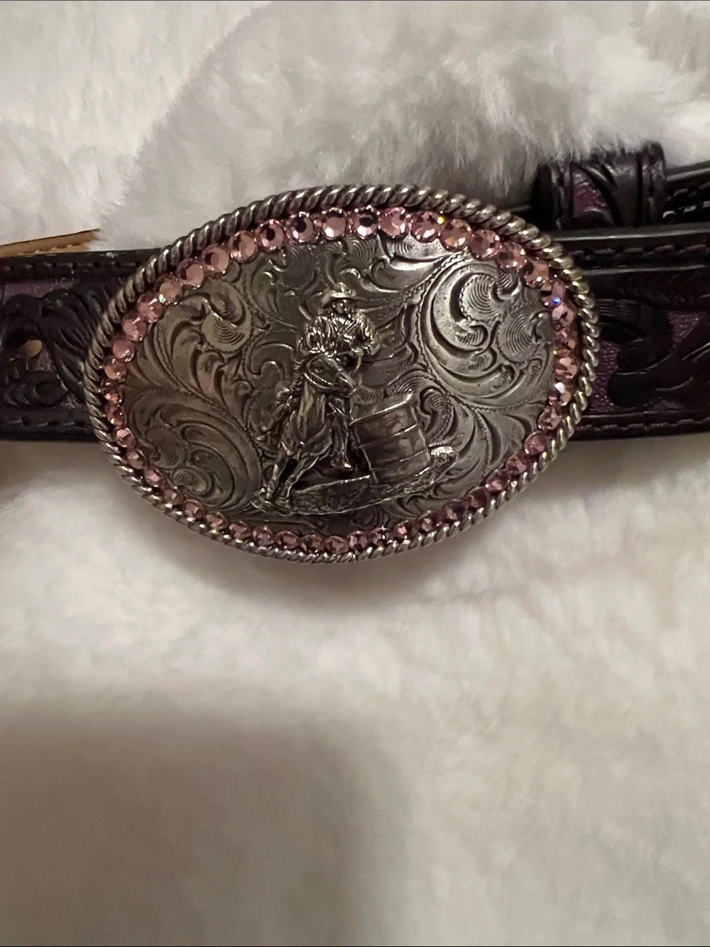 Girls Ariat belt with Pink Rhinestone Nocona Buckle
